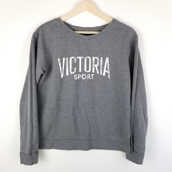 Victoria‎ Sport Small Gray Lightweight Sweatshirt Metallic Chest logo - Picture 1 of 10